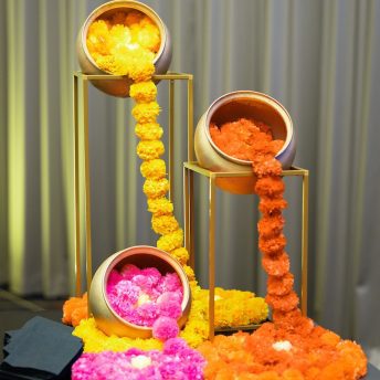 Gold Urn with Marigolds - set of 3